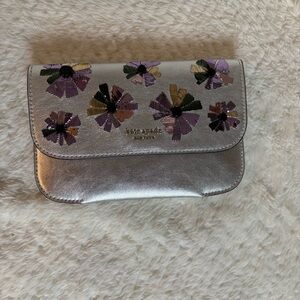 Kate Spade Make It Mine Floral Pouch metallic leather w/ embroidered appliqués